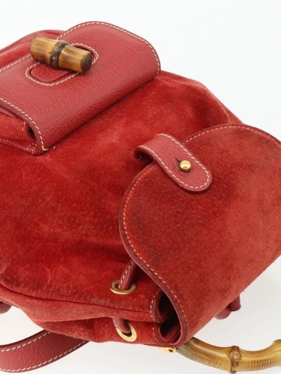 GUCCI Bamboo Backpack Suede Red Gold 003 2058 0030 Auth 175586 main image 16